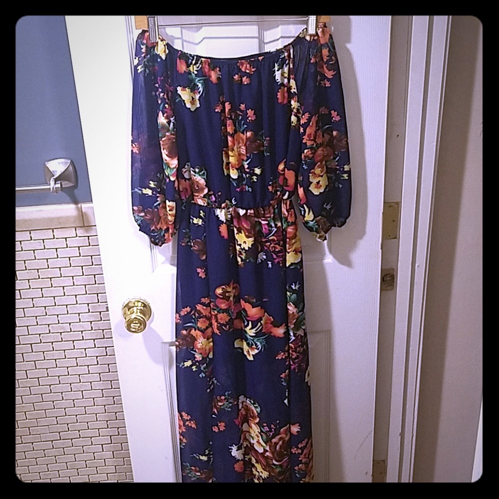 Navy multi floral chiffon maxi dress